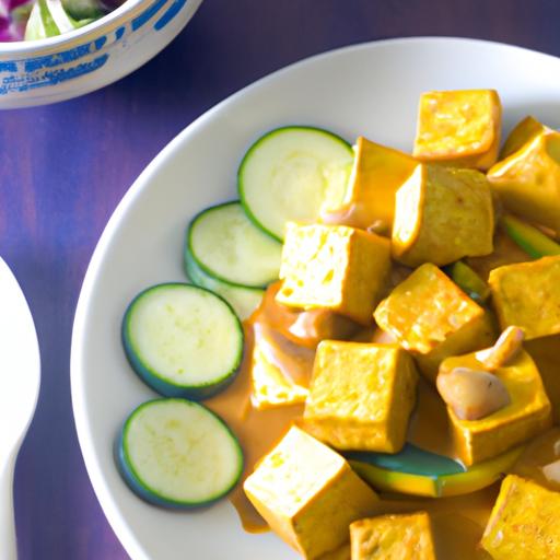 Tofu Curry with Cucumber Mustard Salad