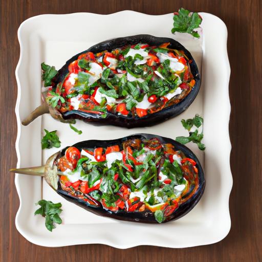 Ricotta Stuffed Eggplant with Tomato and Parsley topping