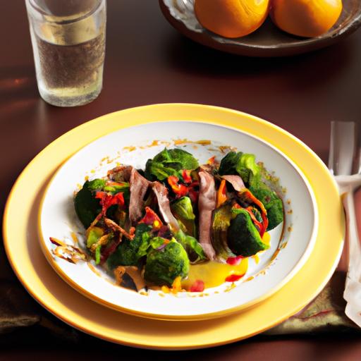 Crispy Skirt Steak with Broccoli and Orange-Mushroom Sauce