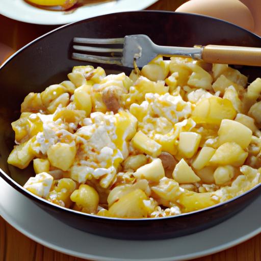 Breakfast skillet with Potato, Egg, and Apple