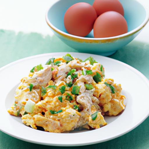 Royal Scrambled Eggs with Chicken and Herbs