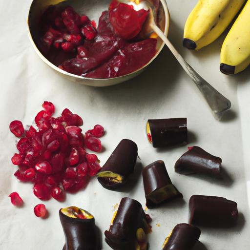 Chocolate Covered Banana Bites with Pomegranate and Ginger