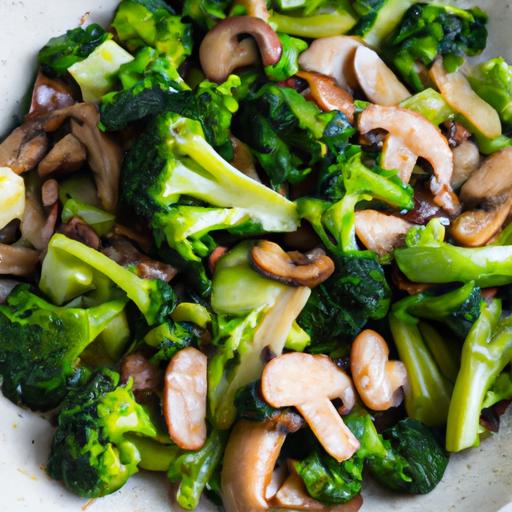 Stir-Fried Broccoli Greens with Mushrooms