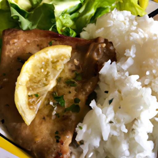 Lemon Pork Chops with Rice and Lettuce