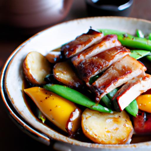 Soy Glazed Pork Belly with Roasted Vegetables