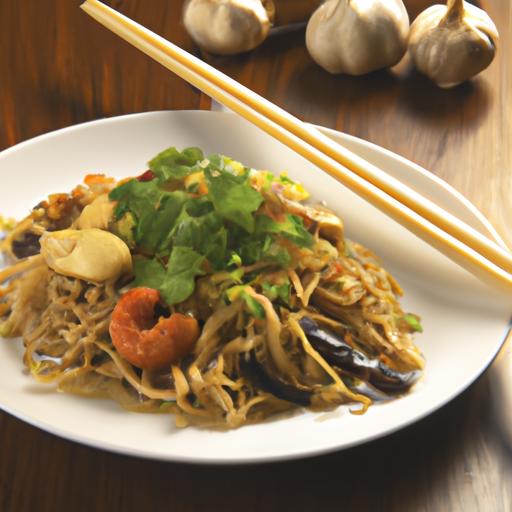 Beef or Chicken Noodle Stir-Fry with Seafood, Ginger, and Garlic