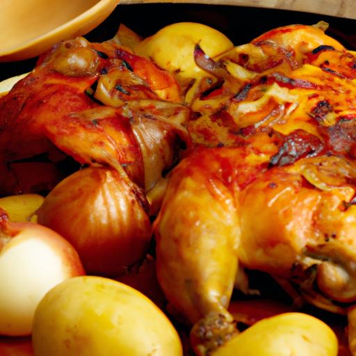 Roasted Chicken with Potatoes and Tomato Onion Sauce