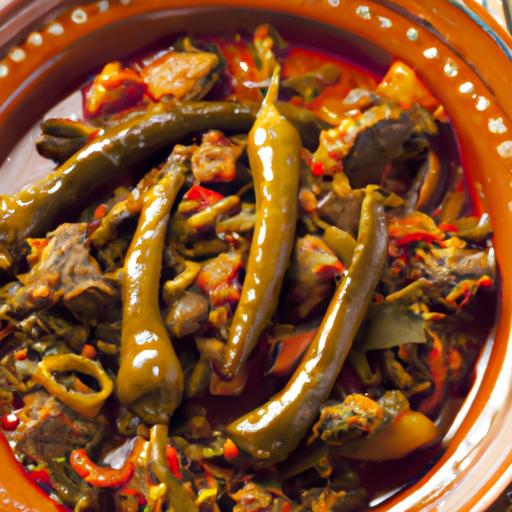 Goat Meat Stew with Green Peppers and Tomatoes