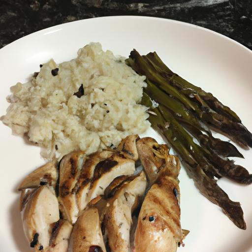 Grilled Chicken with Rice, Asparagus, and Mushrooms