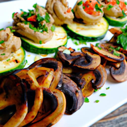 Grilled Portobello Mushroom with Zucchini and Hummus