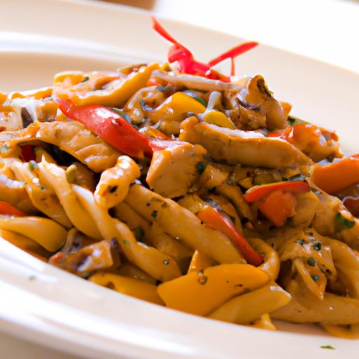 Pasta with Peppers, Chicken, and Mozzarella Cheese