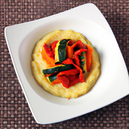 Creamy Mashed Potatoes with Roasted Red Pepper and Zucchini